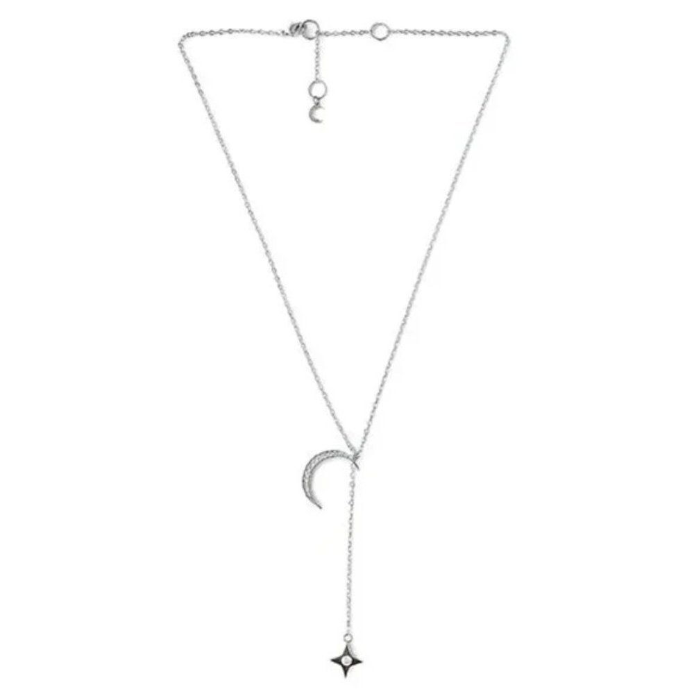 Lili Claspe Silver Plated Rope the Moon Lariat Necklace